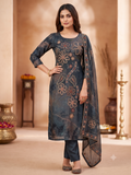 Charcoal Mist Floral Hand-Embroidered Suit Set